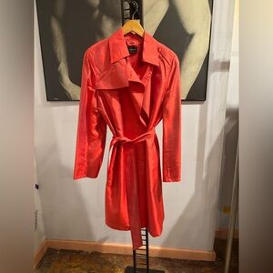 Akris Red Silk Trench Coat with Belt